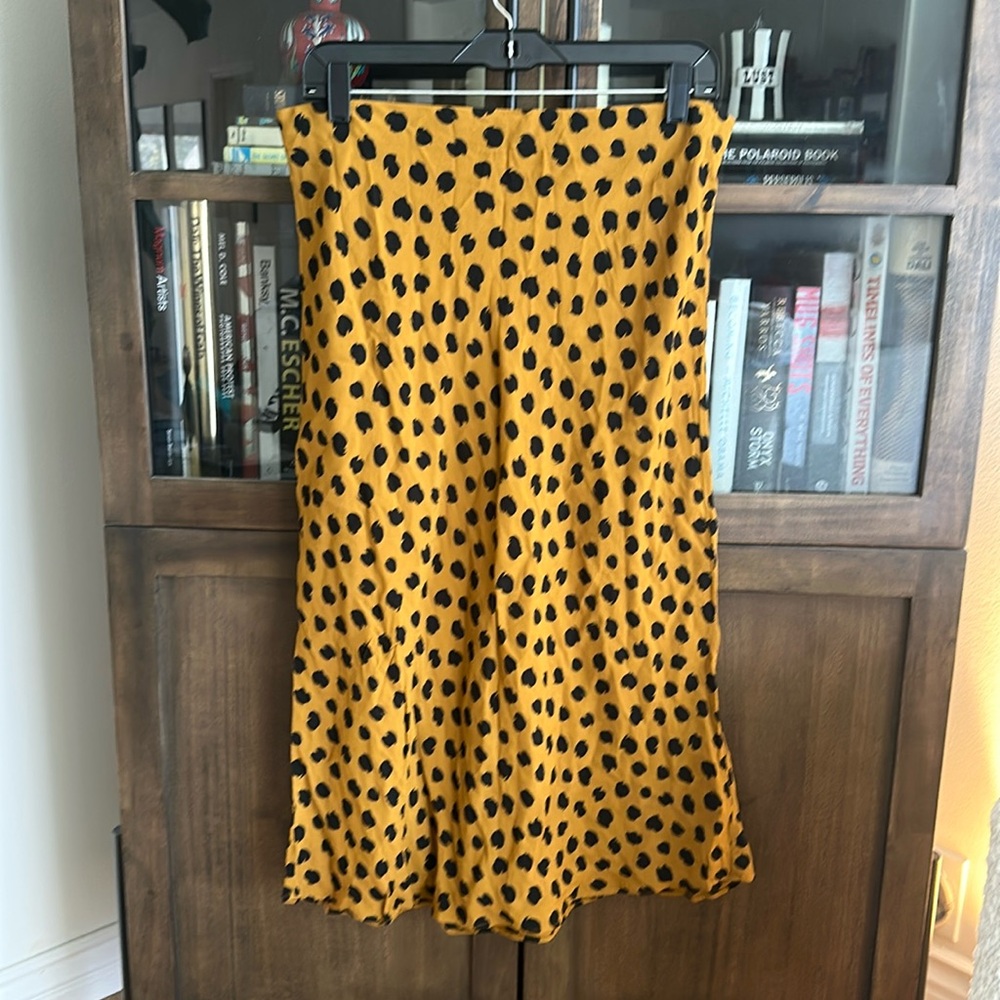 Madewell Mustard Yellow Midi Skirt with Black Spot Print